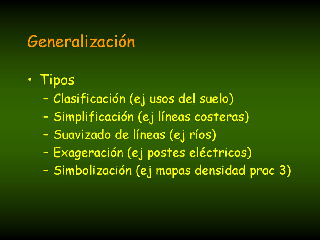 Generalización Tipos Clasificación (ej usos del suelo)