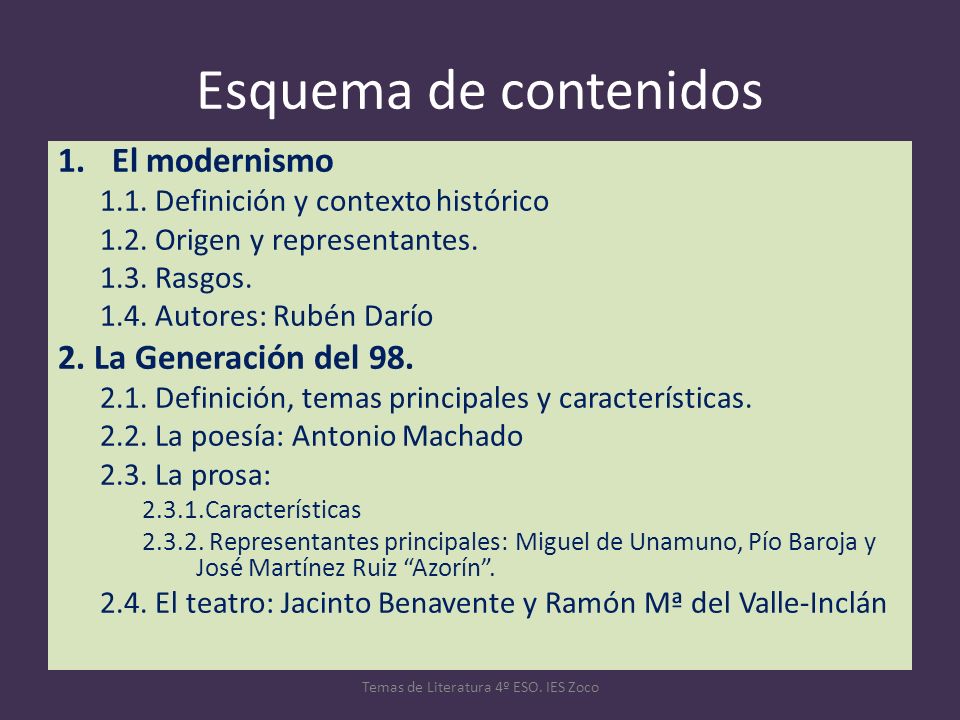 Temas de Literatura 4º ESO. IES Zoco