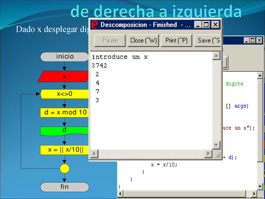 de derecha a izquierda Dado x desplegar dígito a dígito de derecha a izquierda