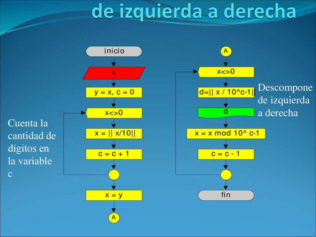 de izquierda a derecha Descompone de izquierda a derecha Cuenta la