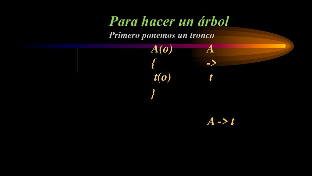 Para hacer un árbol A(o) { t(o) } A -> t A -> t
