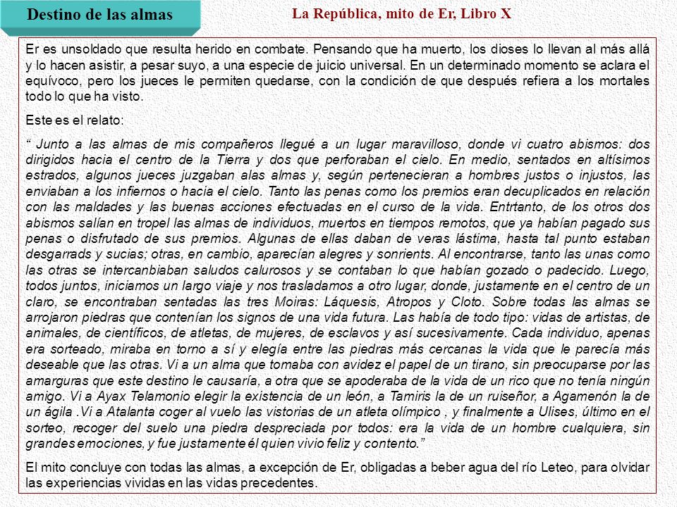 Destino de las almas La República, mito de Er, Libro X