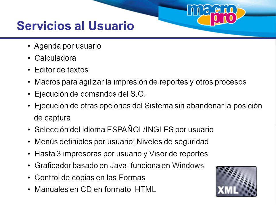 Servicios al Usuario Agenda por usuario Calculadora Editor de textos