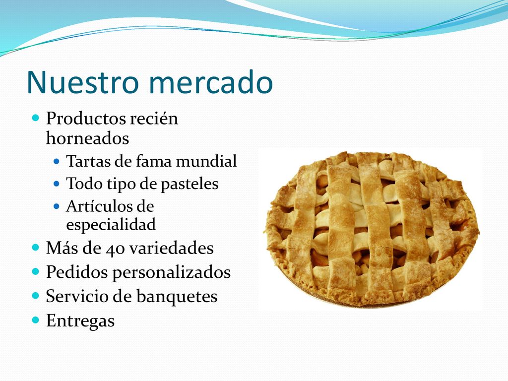 Nuestro mercado Productos recién horneados Más de 40 variedades