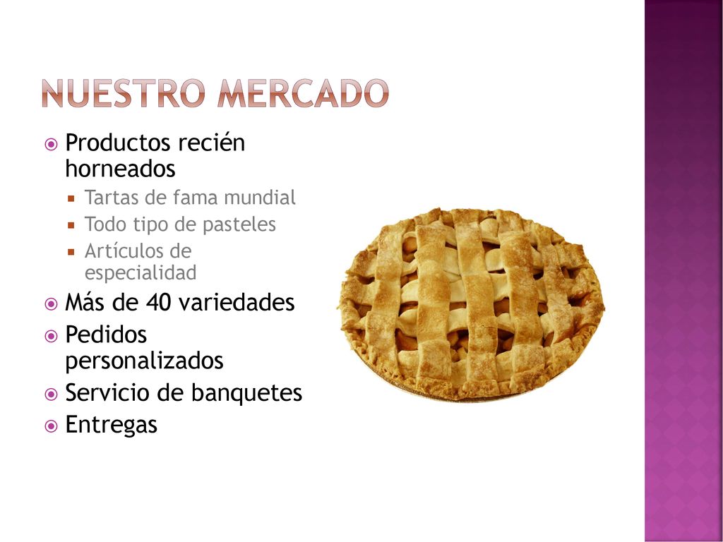 Nuestro mercado Productos recién horneados Más de 40 variedades