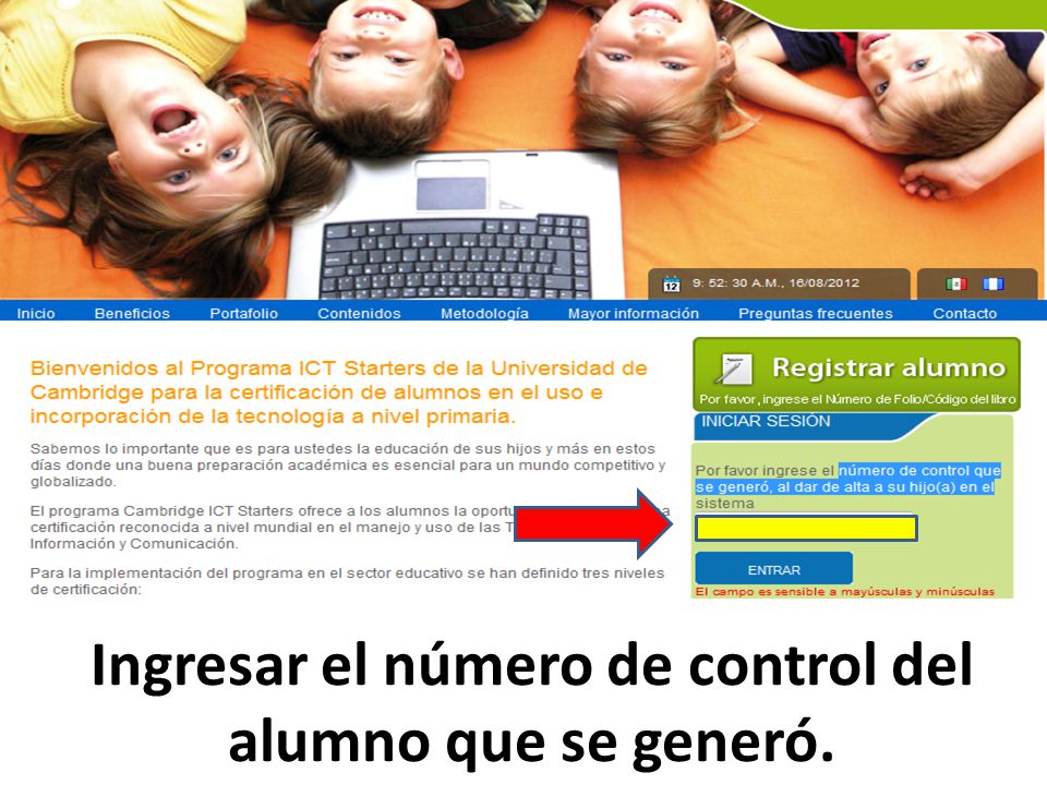 Ingresar el número de control del alumno que se generó.