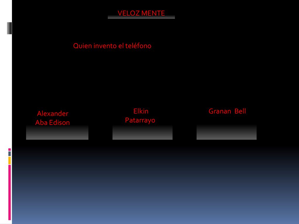 VELOZ MENTE Quien invento el teléfono Elkin Patarrayo Granan Bell Alexander Aba Edison
