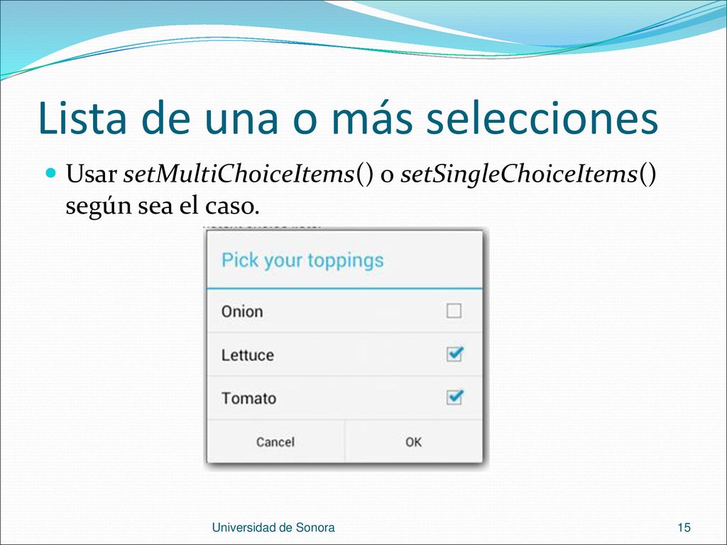 Lista de una o más selecciones