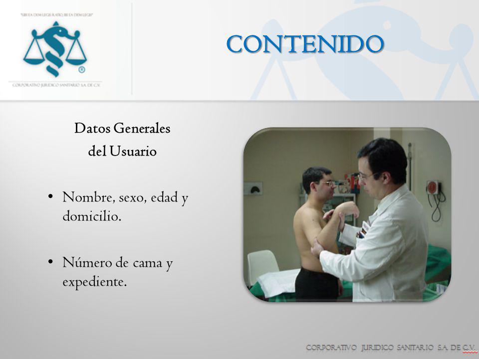 CONTENIDO Datos Generales del Usuario Nombre, sexo, edad y domicilio.