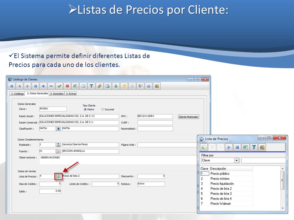 Listas de Precios por Cliente: