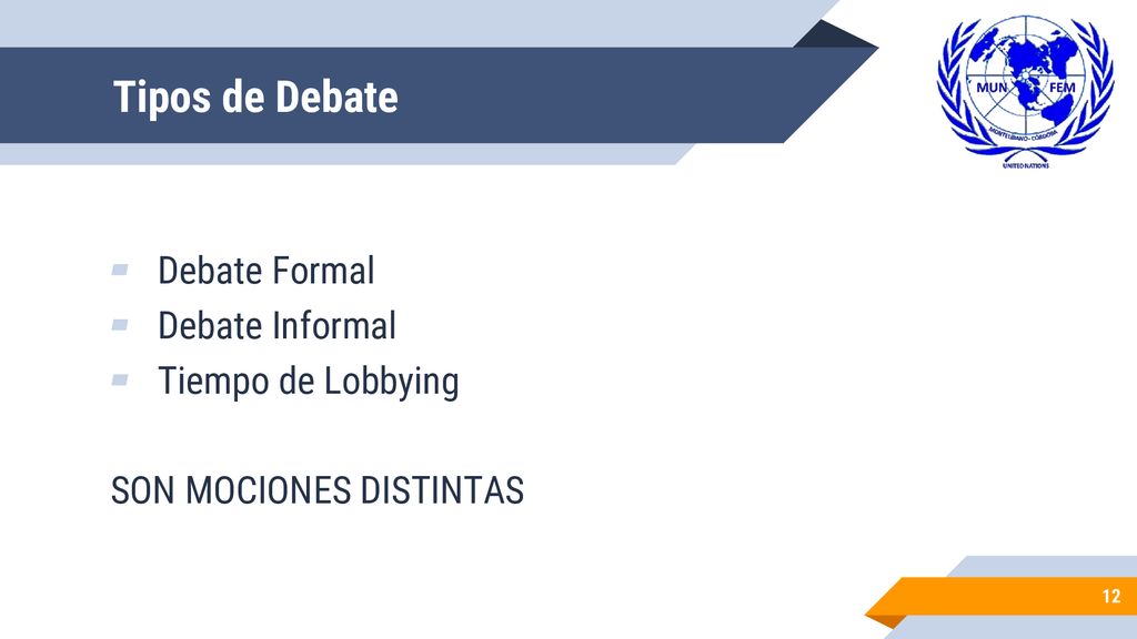 Tipos de Debate Debate Formal Debate Informal Tiempo de Lobbying
