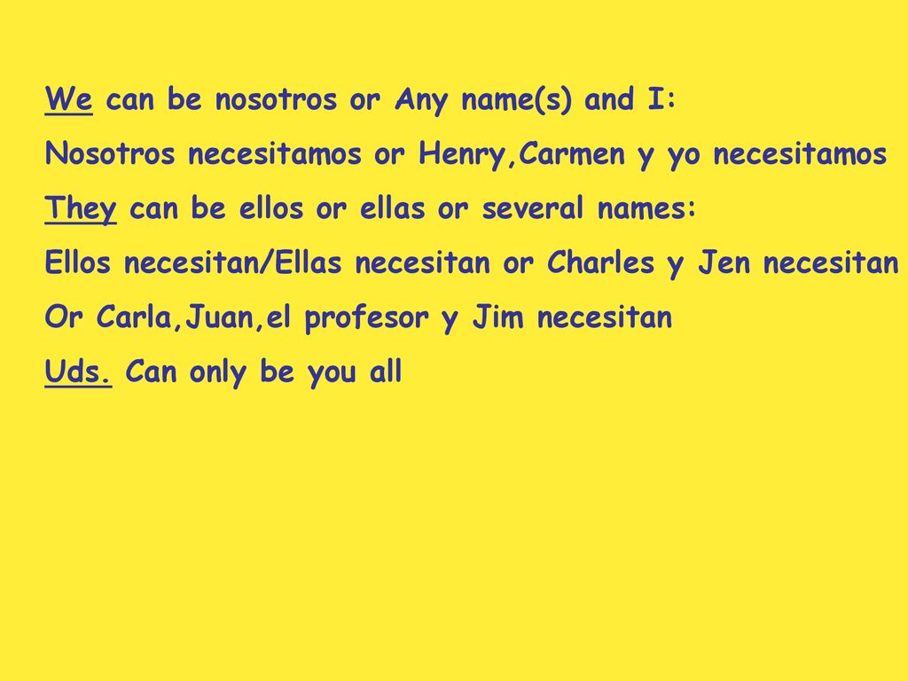 We can be nosotros or Any name(s) and I: