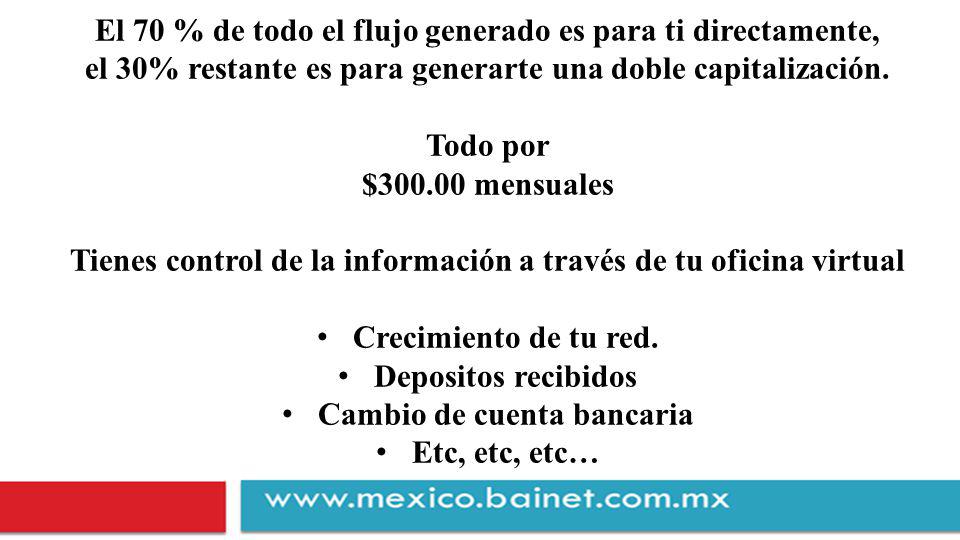 El 70 % de todo el flujo generado es para ti directamente,