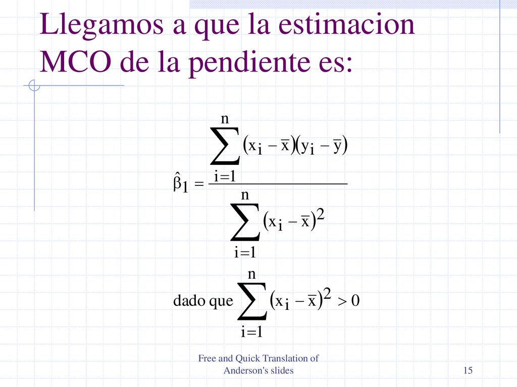 Llegamos a que la estimacion MCO de la pendiente es:
