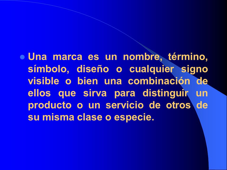 Una marca es un nombre, término, símbolo, diseño o cualquier signo visible o bien una combinación de ellos que sirva para distinguir un producto o un servicio de otros de su misma clase o especie.