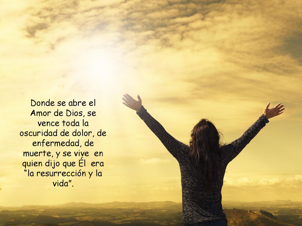 Donde se abre el Amor de Dios, se vence toda la oscuridad de dolor, de enfermedad, de muerte, y se vive en quien dijo que Él era la resurrección y la vida .