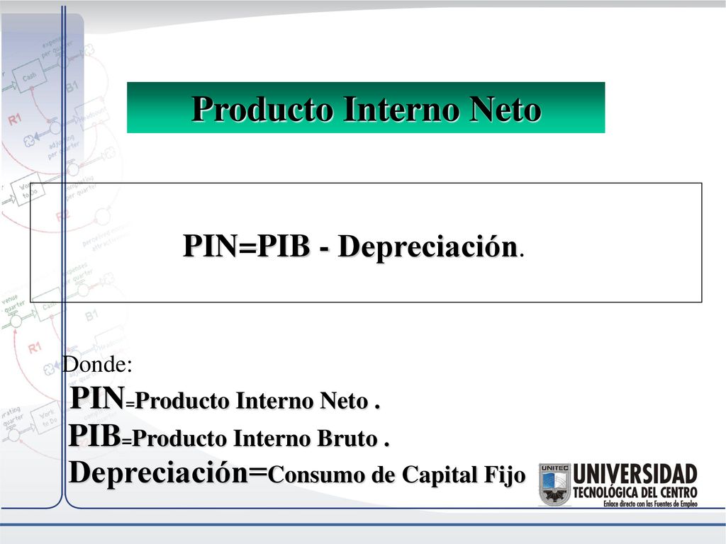 Producto Interno Neto PIN=PIB - Depreciación.