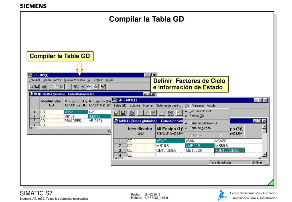 Compilar la Tabla GD Compilar la Tabla GD Definir Factores de Ciclo