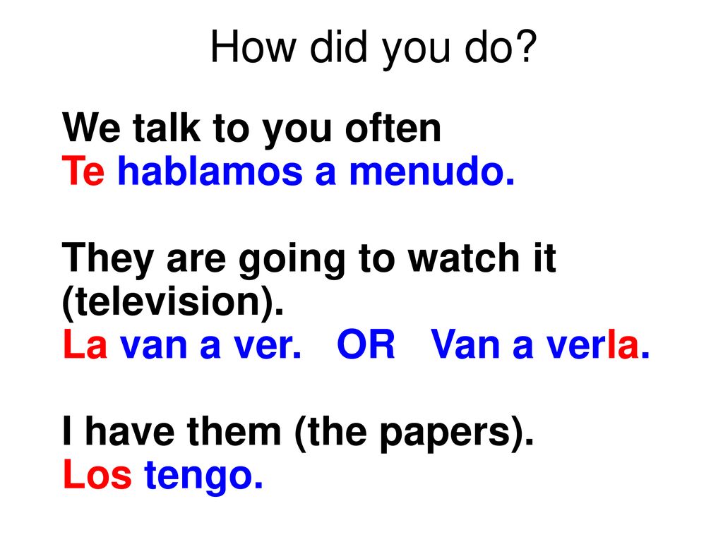 How did you do We talk to you often Te hablamos a menudo.