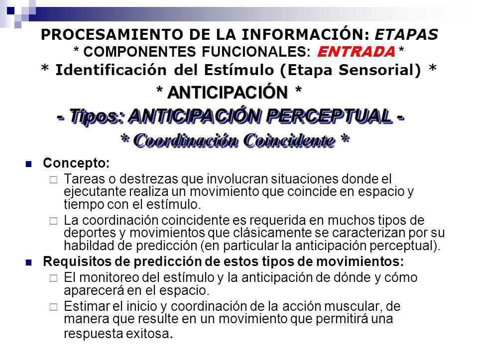 - Tipos: ANTICIPACIÓN PERCEPTUAL - * Coordinación Coincidente *