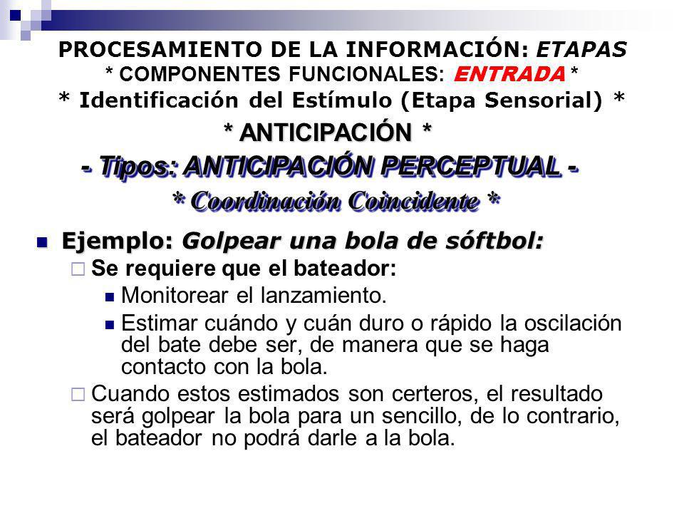 - Tipos: ANTICIPACIÓN PERCEPTUAL - * Coordinación Coincidente *
