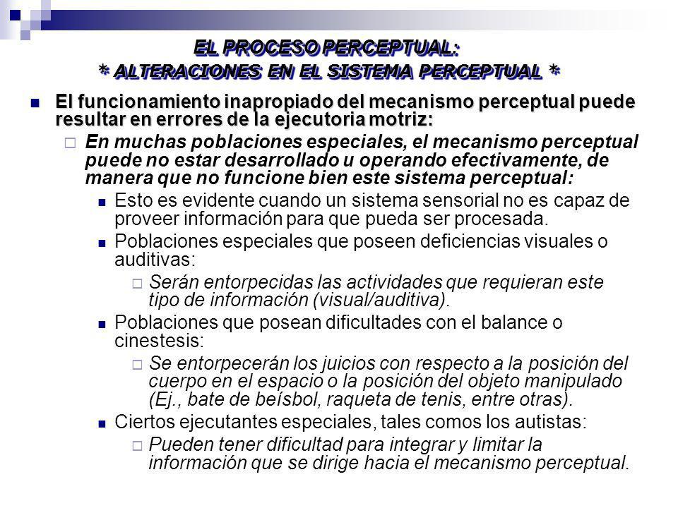 EL PROCESO PERCEPTUAL: * ALTERACIONES EN EL SISTEMA PERCEPTUAL *