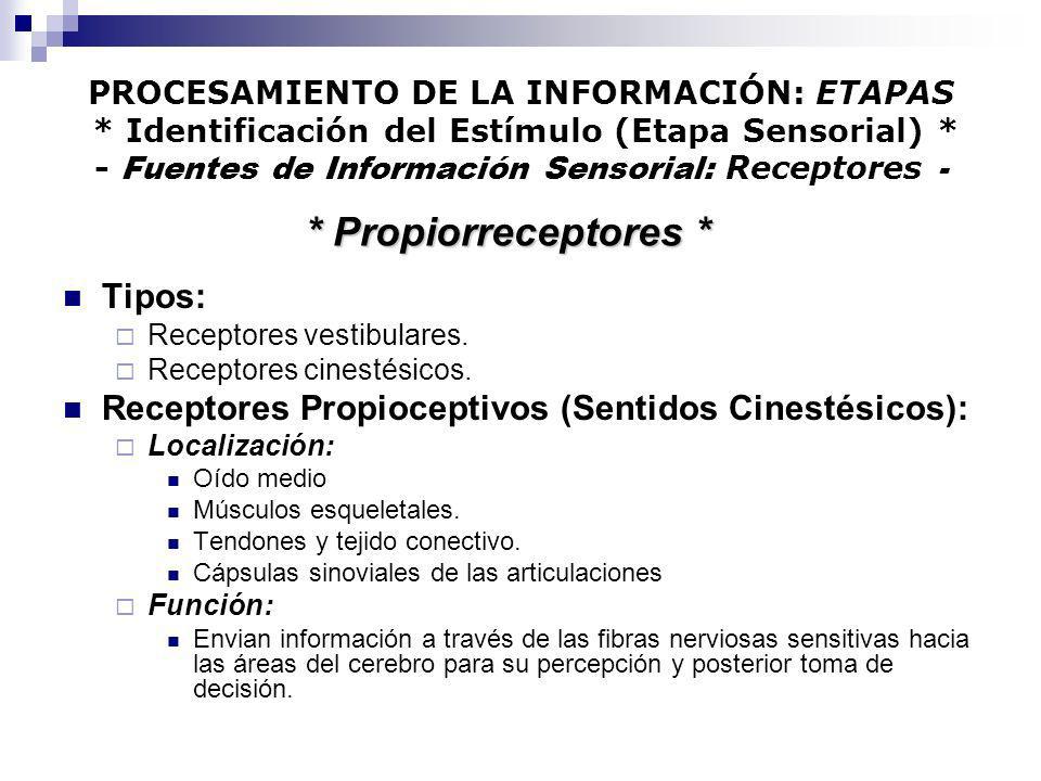 * Propiorreceptores * Tipos: