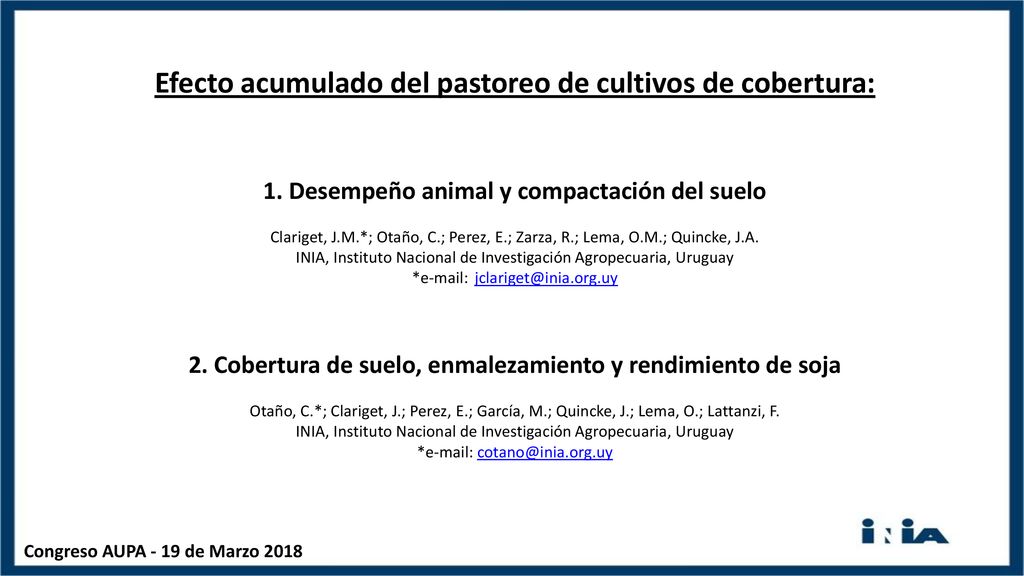 Efecto acumulado del pastoreo de cultivos de cobertura: 1