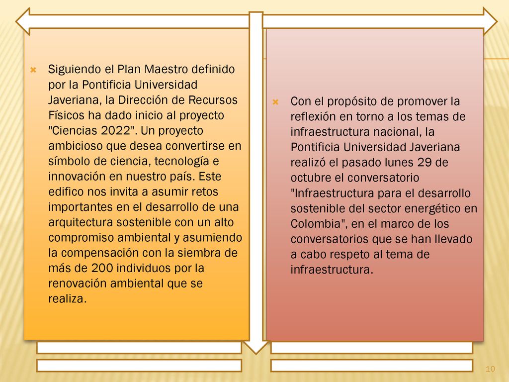 Siguiendo el Plan Maestro definido por la Pontificia Universidad Javeriana, la Dirección de Recursos Físicos ha dado inicio al proyecto Ciencias Un proyecto ambicioso que desea convertirse en símbolo de ciencia, tecnología e innovación en nuestro país. Este edifico nos invita a asumir retos importantes en el desarrollo de una arquitectura sostenible con un alto compromiso ambiental y asumiendo la compensación con la siembra de más de 200 individuos por la renovación ambiental que se realiza.