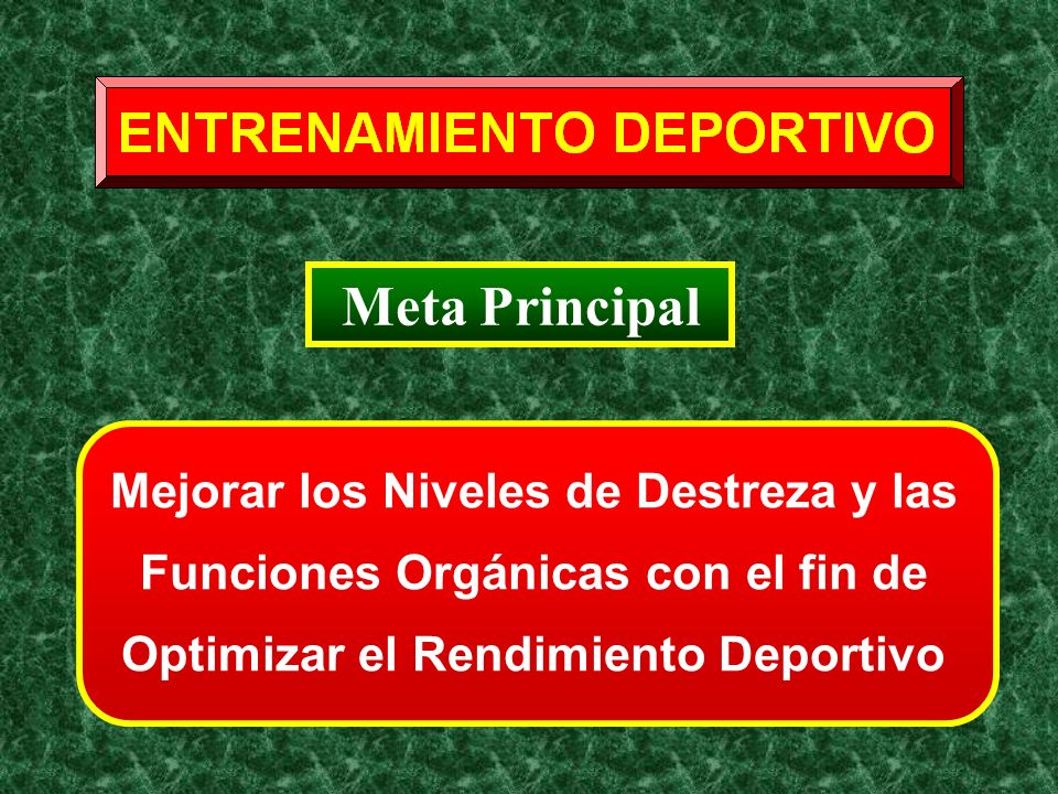 Meta Principal Mejorar los Niveles de Destreza y las Funciones Orgánicas con el fin de Optimizar el Rendimiento Deportivo.