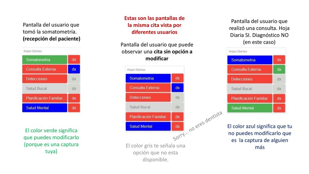 Estas son las pantallas de la misma cita vista por diferentes usuarios