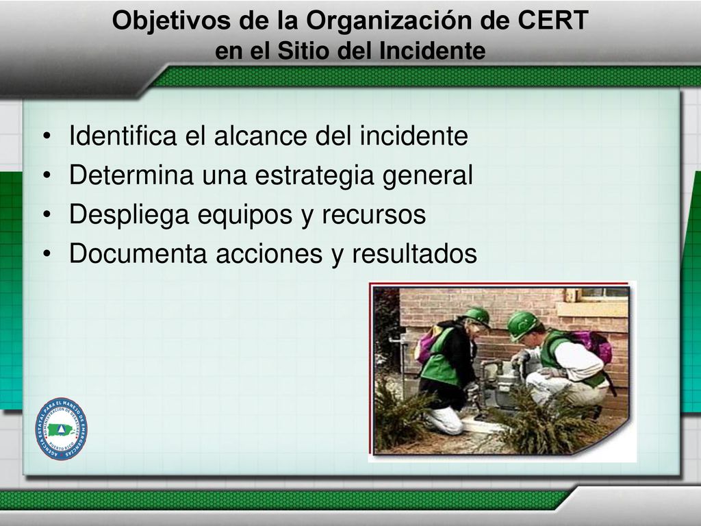 Objetivos de la Organización de CERT en el Sitio del Incidente