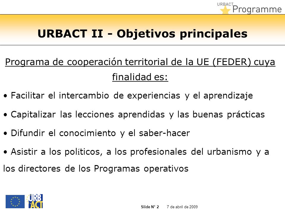 URBACT II - Objetivos principales