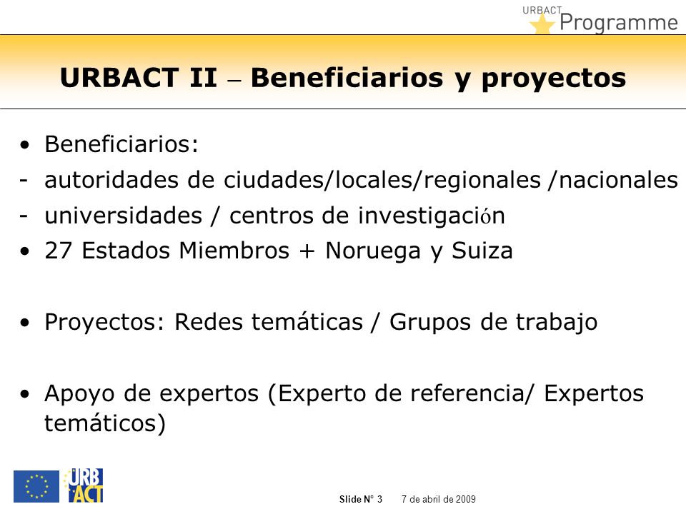 URBACT II – Beneficiarios y proyectos