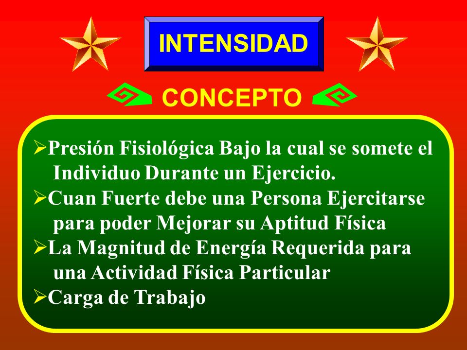 INTENSIDAD CONCEPTO Presión Fisiológica Bajo la cual se somete el