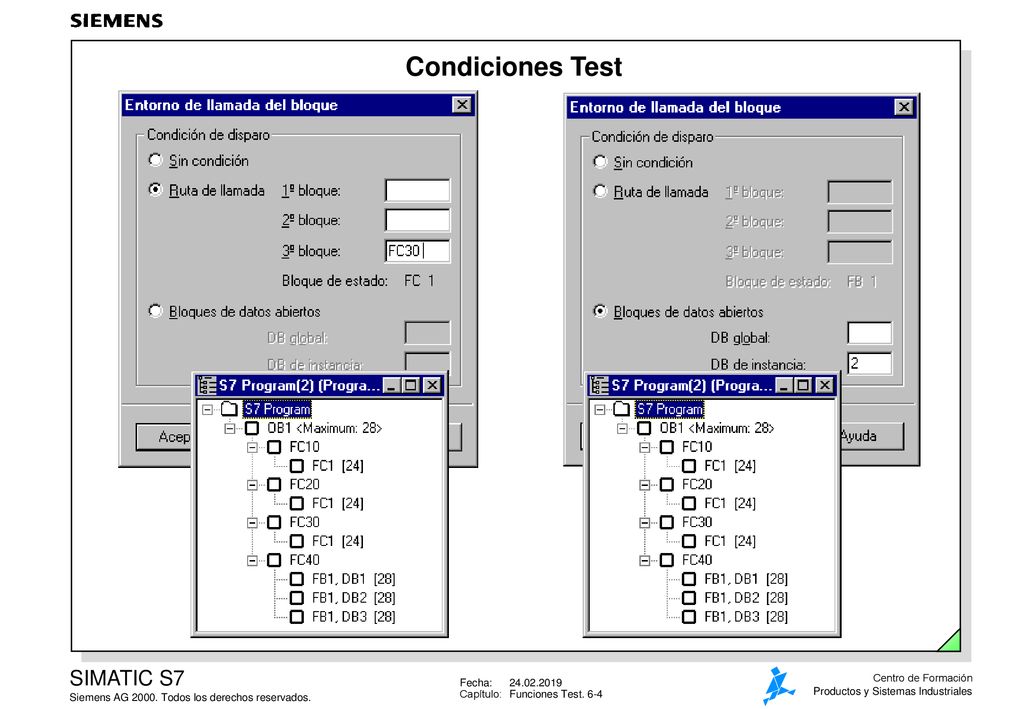 Condiciones Test Condiciones Después de haber seleccionado el menú Test -> Entorno de llamada aparece un cuadro de diálogo como el de la diapositiva.