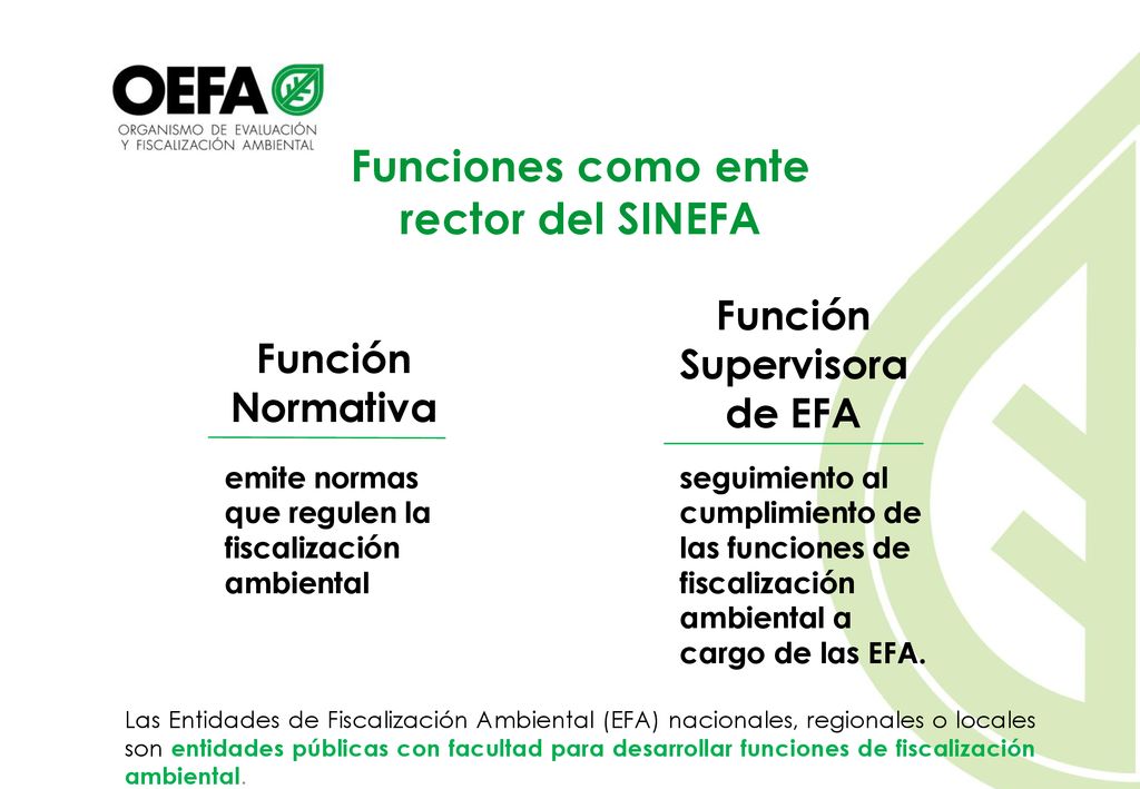 Funciones como ente rector del SINEFA Función Supervisora de EFA