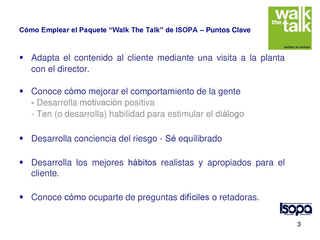 Cómo Emplear el Paquete Walk The Talk de ISOPA – Puntos Clave