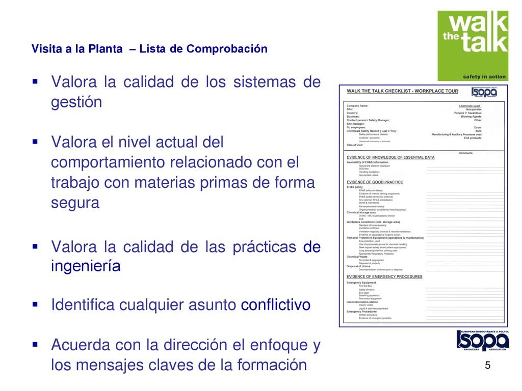 Visita a la Planta – Lista de Comprobación