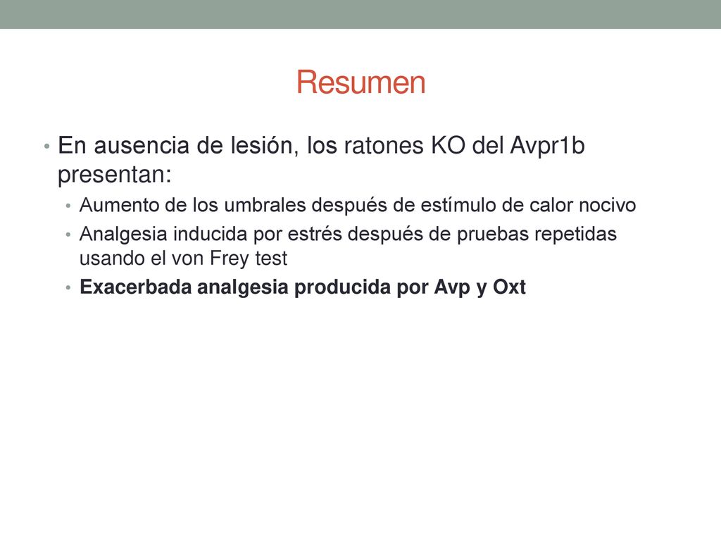 Resumen En ausencia de lesión, los ratones KO del Avpr1b presentan: