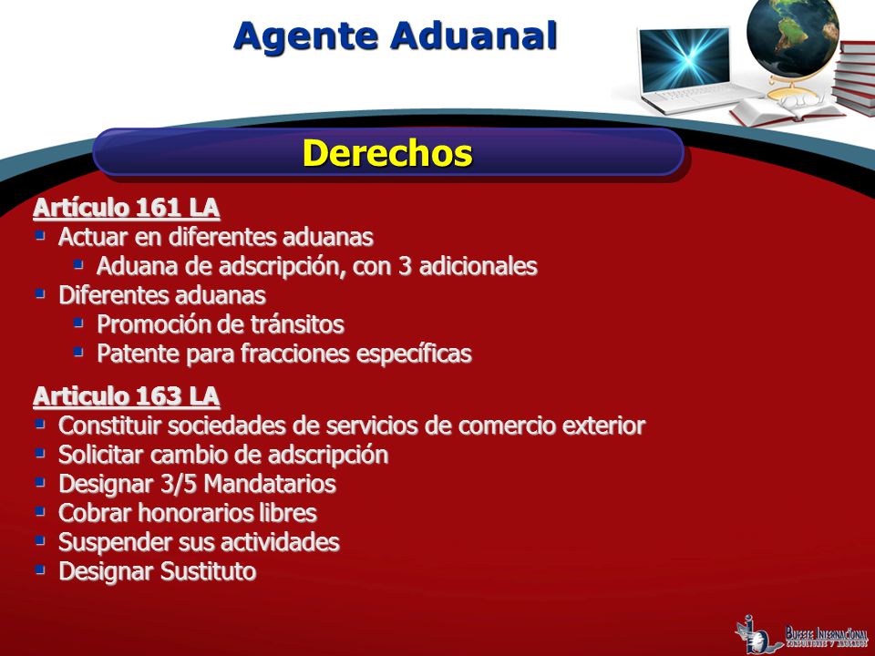 Agente Aduanal Derechos Artículo 161 LA Actuar en diferentes aduanas