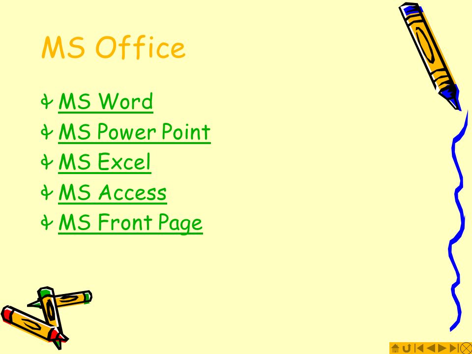 MS Office MS Word MS Power Point MS Excel MS Access MS Front Page