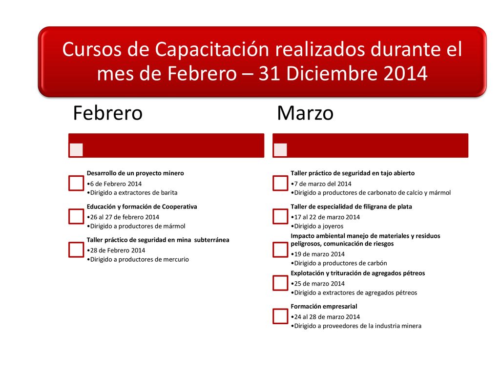 Cursos de Capacitación realizados durante el mes de Febrero – 31 Diciembre 2014