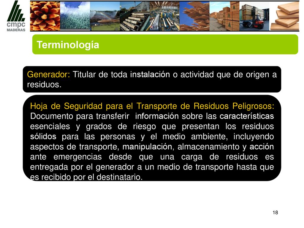 Terminología Generador: Titular de toda instalación o actividad que de origen a residuos.
