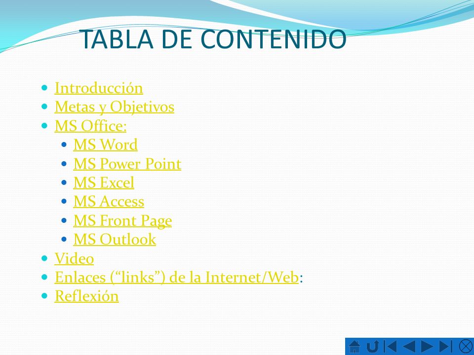 TABLA DE CONTENIDO Introducción Metas y Objetivos MS Office: MS Word