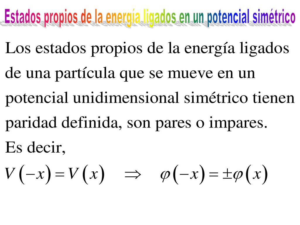 Estados propios de la energía ligados en un potencial simétrico