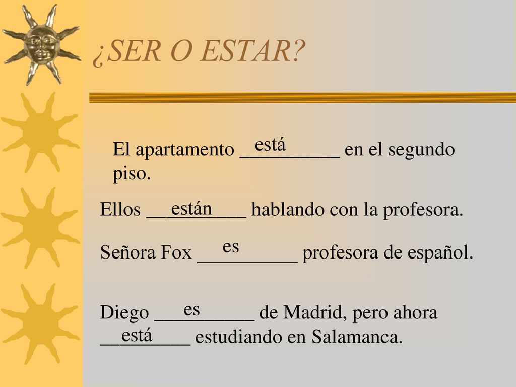 ¿SER O ESTAR está El apartamento __________ en el segundo piso.