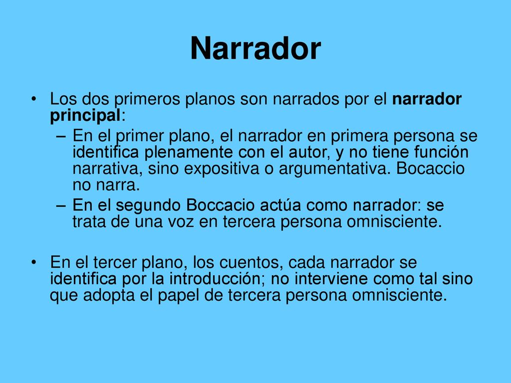Narrador Los dos primeros planos son narrados por el narrador principal: