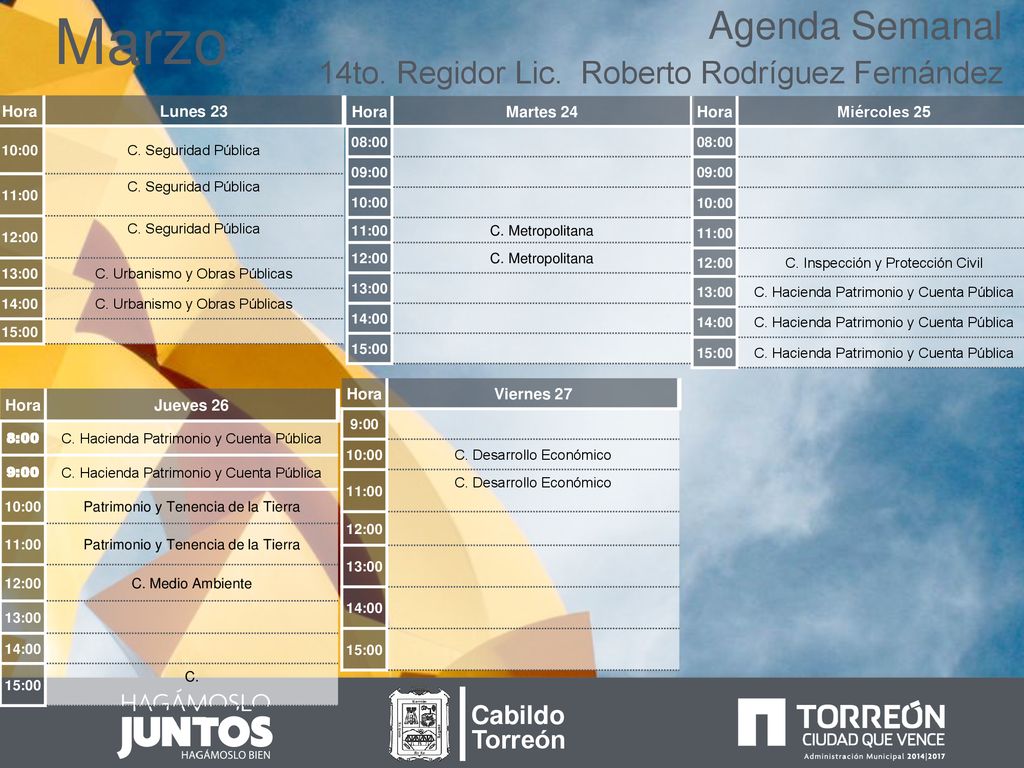 Marzo Agenda Semanal 14to. Regidor Lic. Roberto Rodríguez Fernández