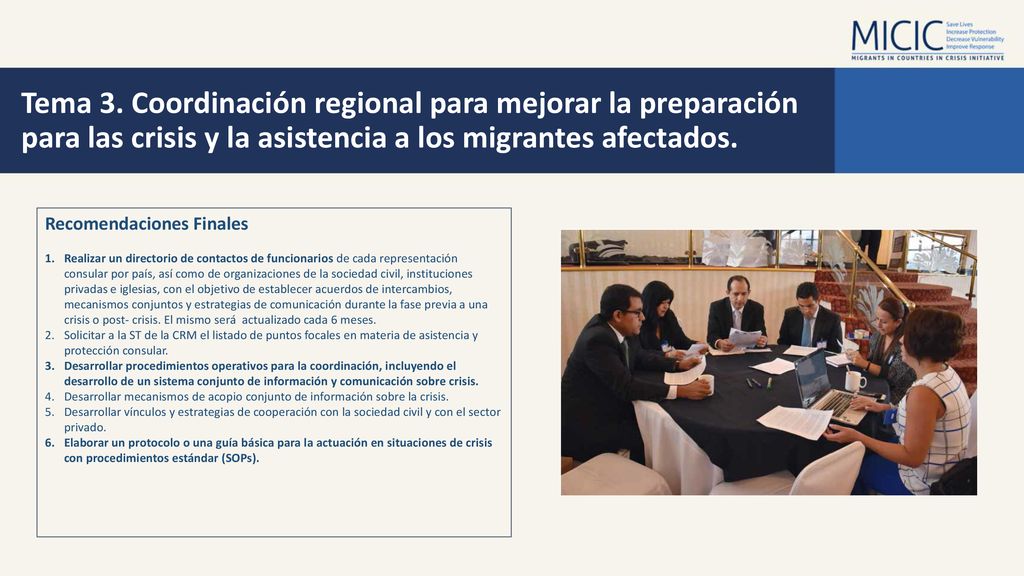 Tema 3. Coordinación regional para mejorar la preparación para las crisis y la asistencia a los migrantes afectados.